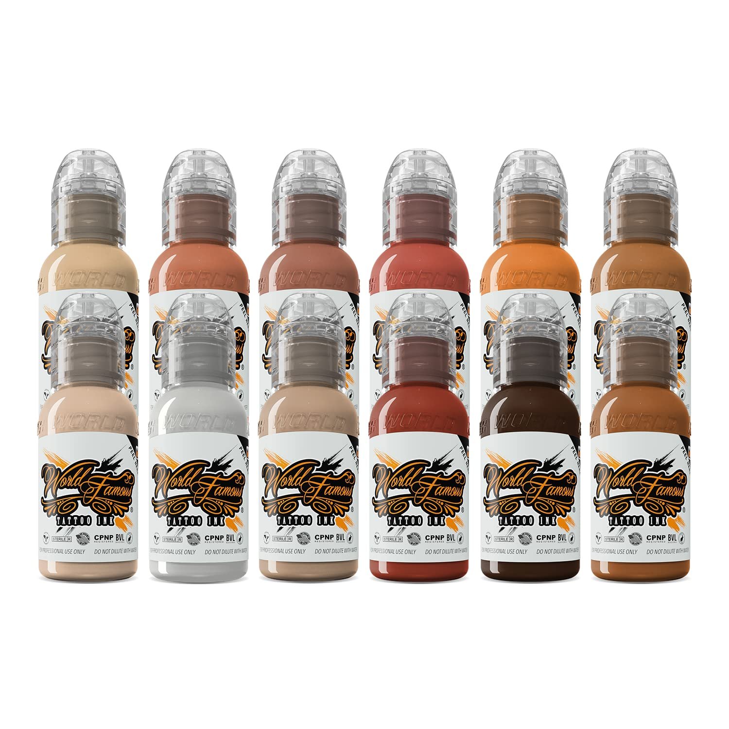 World Famous Tattoo Ink – 12 Color Skin Tone Set | 1 oz
